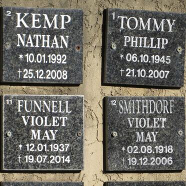 KEMP Nathan 1992-2008 :: TOMMY Phillip 1945-2007 :: FUNNELL Violet May 1937-2014 :: SMITHDORF Violet May 1918-2006