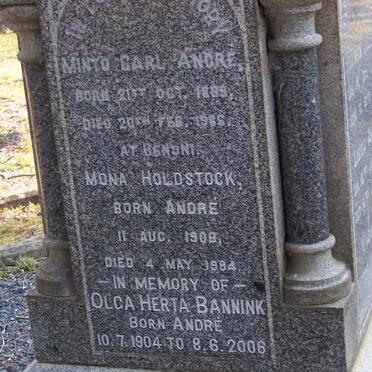 ANDRE Minto Carl 1899-1966 :: HOLDSTOCK Mona nee ANDRE 1908-1984 :: BANNINK Olga Herta nee ANDRE 1904-2006