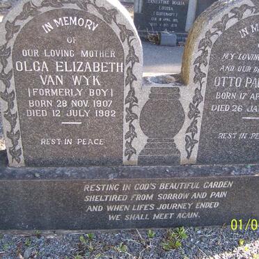 BOY Otto Paul 1881-1954 &amp; Olga Elizabeth VAN WYK formerly BOY 1907-1982