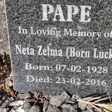 PAPE Neta Zelma nee LUCK 1928-2016