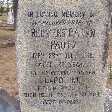 PAUTZ Redvers Baden -1862 &amp; Caroline WRIGHT -1878