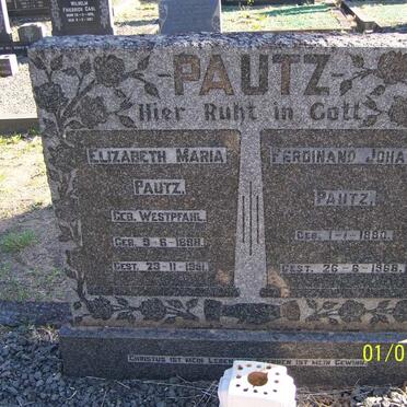 PAUTZ Ferdinand Johan 1880-1968 &amp; Elizabeth Maria WESTPFAHL 1898-1951