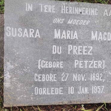 PREEZ Susara Maria Magdelena, du nee PETZER 1892-1957
