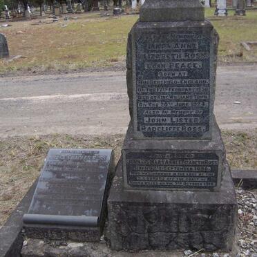 ROSS Mary Anne Elizabeth PEACE 1856-1924 :: ROSS John Lister Radcliffe 1890-1918 :: ROSS Bryce Charles - 1956