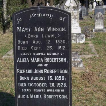 WINSON Mary Ann born LEWIS 1836-1912 :: ROBERTSON Richard John 1855-1928