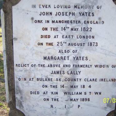 YATES John Joseph 1822-1873 &amp; Margaret formerly LALLY 1834-1898