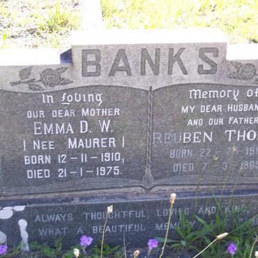 BANKS Reuben Thomas 1910-1965 &amp; Emma D.W. MAURER 1910-1975