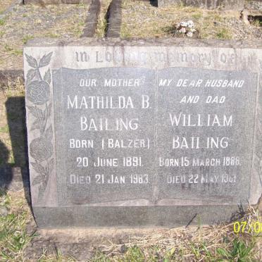 BAILING William 1888-1961 &amp; Mathilda B. BALZER 1891-1983