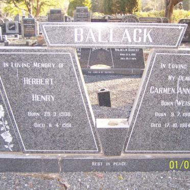 BALLACK Herbert Henry 1908-1991 &amp; Carmen Anna Maria WEISS 1908-1984