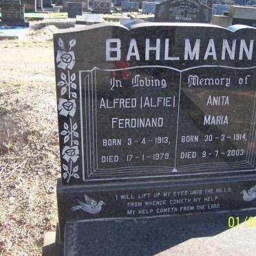 BAHLMANN Alfred Ferdinand 1913-1979 &amp; Anita Maria 1914-2003