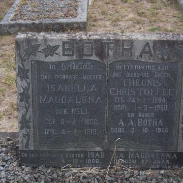 BOTHA Isabella Magdalena nee NEL 1856-1919 :: BOTHA Theunis Christoffel 1894-1950 :: BOTHA  A.  -1966 :: BOTHA Isabella M. -1966