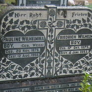 BOY Friedrich Wilhelm 1875-1953 &amp; Pauline Wilhelmina WEISS 1879-1958