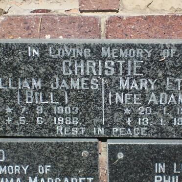 CHRISTIE William James 1903-1986 &amp; Mary Ethel ADAMSON 1903-1988