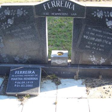 FERREIRA William John O'Neal 1918-1977 &amp; Martha Hendrina 1919-2005