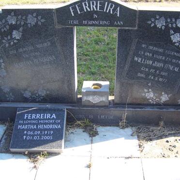 FERREIRA William John O'Neal 1918-1977 &amp; Martha Hendrina 1919-2005