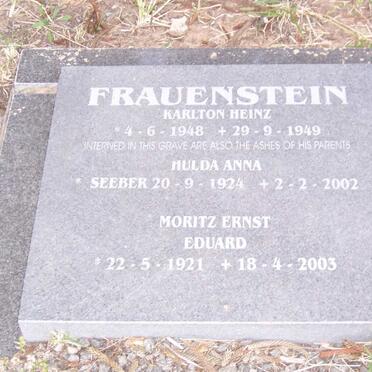 FRAUENSTEIN Moritz Ernst Eduard 1921-2003 &amp; Hulda Anna 1924-2002 :: FRAUENSTEIN Karlton Heinz 1948- 1949