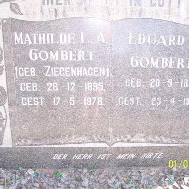 GOMBERT Eduard F. 1897-1960 &amp; Mathilda L.A. ZIEGENHAGEN 1895-1978