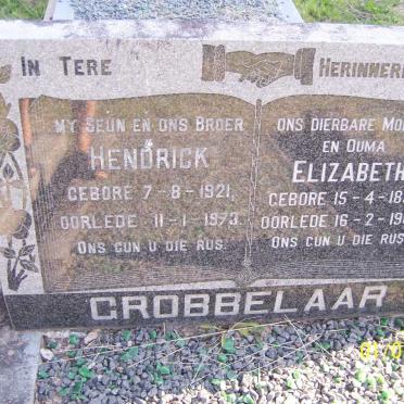 GROBBELAAR Hendrick 1921-1973 ::  GROBBELAAR Elizabeth 1892-1986