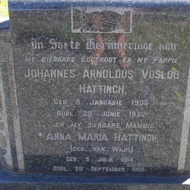 HATTINGH Johannes Arnoldus Vosloo 1906-1952 &amp; Anna Maria VAN WIJK 1914-1965
