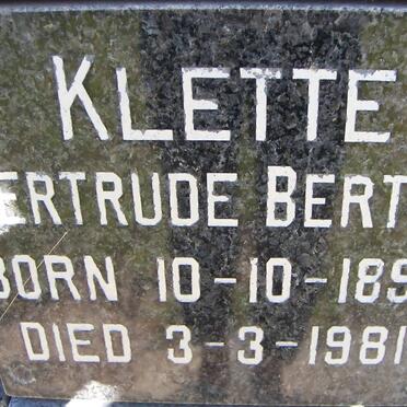 KLETTE Gertrude Bertha 1896-1981