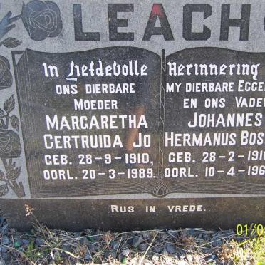 LEACH Johannes Hermanus Bosch 1910-1968 &amp; Margaretha Gertruida Jo 1910-1989