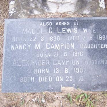 LEWIS Mabel C. 1890-1961 :: CAMPION Alexander 1902-1967 &amp; Nancy M.  LEWIS 1902-1967