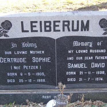LIEBERUM Samuel David 1898-1974 &amp; Gertrude Sophie PETZER 1905-1988