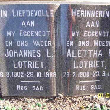 LOTRIET Johannes L. 1902-1989 &amp; Alettha E. 1906-1971