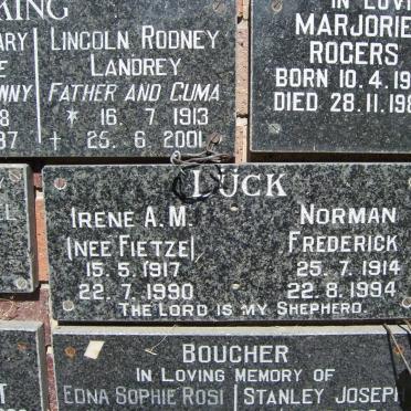 LUCK Norman Frederick 1914-1994 &amp; Irene A.M. FIETZE 1917-1990