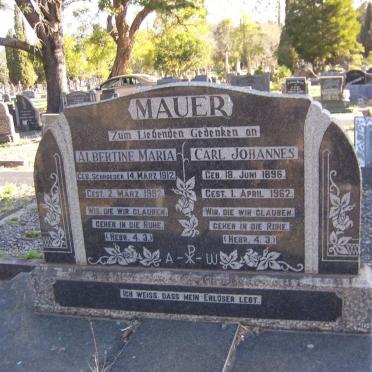 MAUER Carl Johannes 1896-1962 &amp; Albertine Maria SCHROEDER 1912-1992
