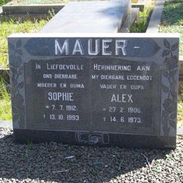MAUER Alex 1906-1973 &amp; Sophie 1912-1993