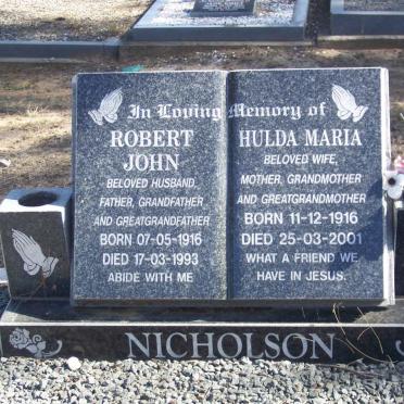 NICHOLSON Robert John 1916-1993 &amp; Hulda Maria 1916-2001