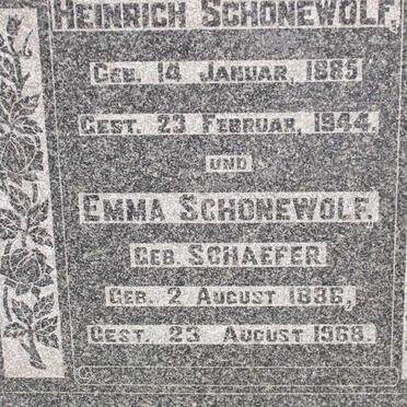 SCHONEWOLF Heinrich 1885-1944 &amp; Emma SCHAEFER 1886-1968