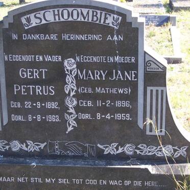 SCHOOMBIE Gert Petrus 1892-1963 &amp; Mary Jane nee MATHEWS 1896-1959