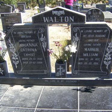 WALTON Markus William 1922-1994 &amp; Johanna Catrina 1932-2008