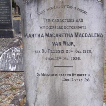 WIJK Martha Magaretha Magdalena, van nee DU PLESSIS 1888-1926