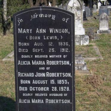 WINSON Mary Ann born LEWIS 1836-1912 :: ROBERTSON Richard John 1855-1928