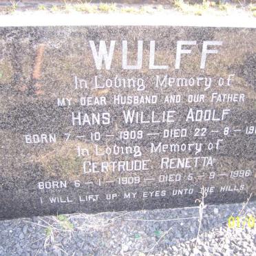 WULFF Hans Willie Adolf 1909-1969 &amp; Gertrude Renetta 1909-1996