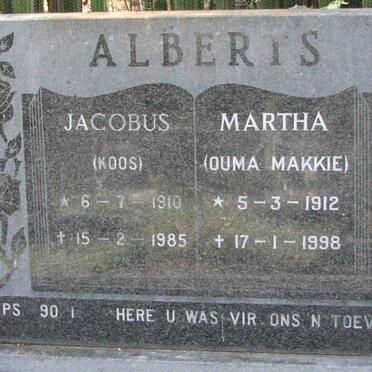 ALBERTS Jacobus 1910-1985 &amp; Martha 1912-1998