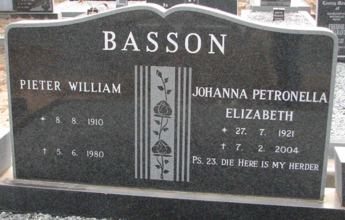 BASSON Pieter William 1910-1980 &amp; Johanna Petronella Elizabeth 1921-2004