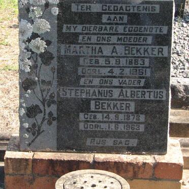 BEKKER Stephanus Albertus 1878-1963 &amp; Martha A. 1883-1951