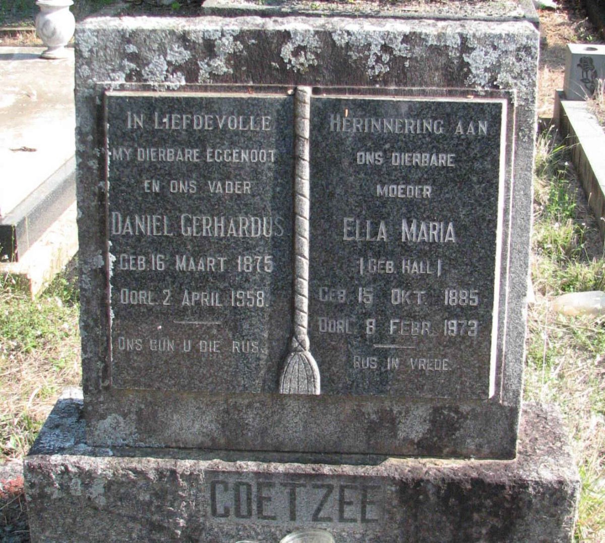 COETZEE Daniel Gerhardus 1875-1958 &amp; Ella Maria HALL 1885-1973