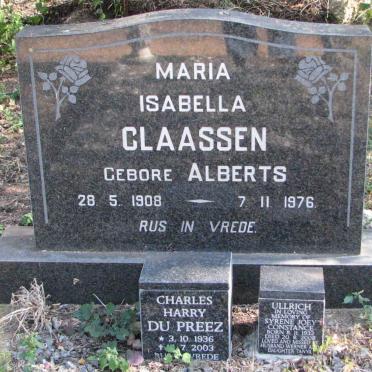 CLAASSEN Maria Isabella nee ALBERTS 1908-1976 :: ULLRICH  Syrene Joey Constance 1932-2008