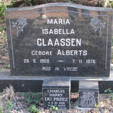 CLAASSEN Maria Isabella nee ALBERTS 1908-1976 :: ULLRICH  Syrene Joey Constance 1932-2008