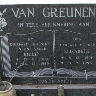 GREUNEN Philip, van 1909-1959 &amp; Elizabeth 1914-1996