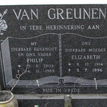 GREUNEN Philip, van 1909-1959 &amp; Elizabeth 1914-1996