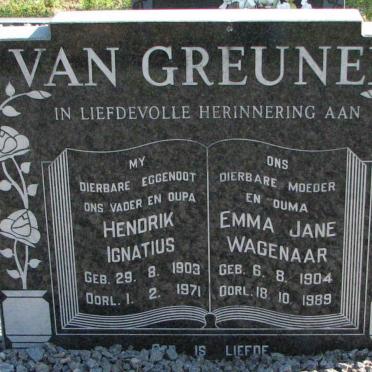 GREUNEN Hendrik Ignatius, van 1903-1971 &amp; Emma Jane WAGENAAR 1904-1989
