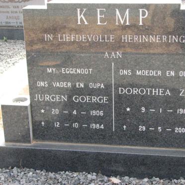 KEMP Jurgen George 1906-1984 &amp; Dorothea Z.C. 1919-2002
