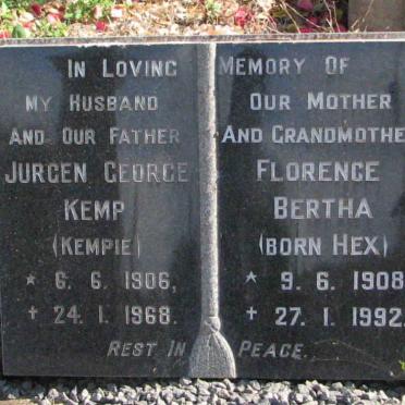 KEMP Jurgen George 1906-1968 &amp; Florence Bertha 1908-1992