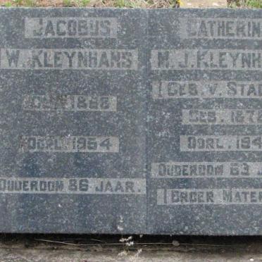 KLEYNHANS Jacobus W. 1888-1954 &amp; Catherina M.J. VAN STADEN 1878-1941